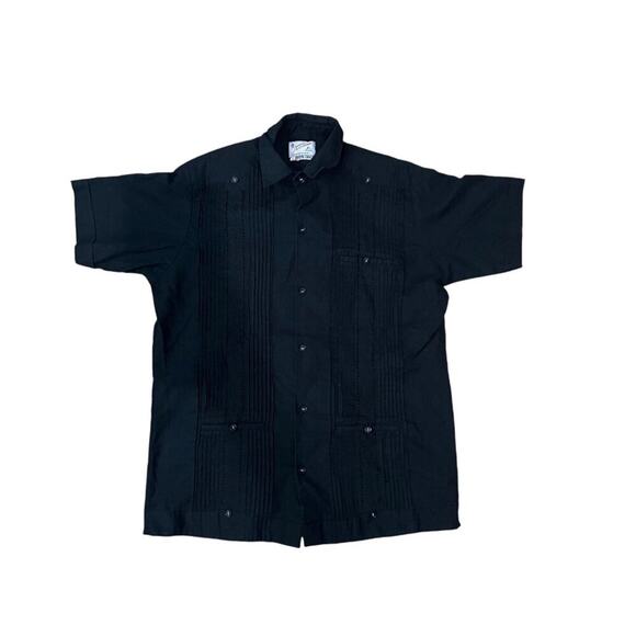 Vintage Guayabera Black Shirt Short Sleeve 100% Linen Mens Size 36 - Picture 1 of 4